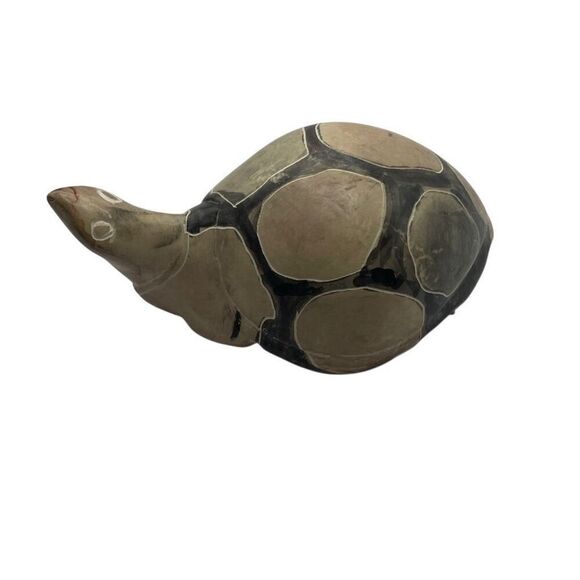 Decorative Stone Carved Turtle Figurine Black and Tan Collectible - Picture 1 of 9